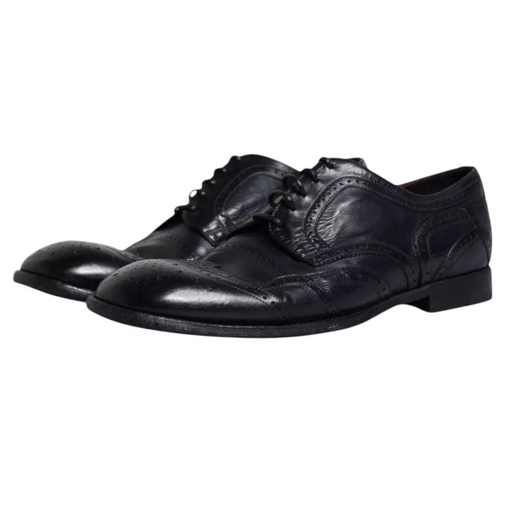 Dunkelblaue Derby-Schuhe aus Leder mit Flügelkappe
