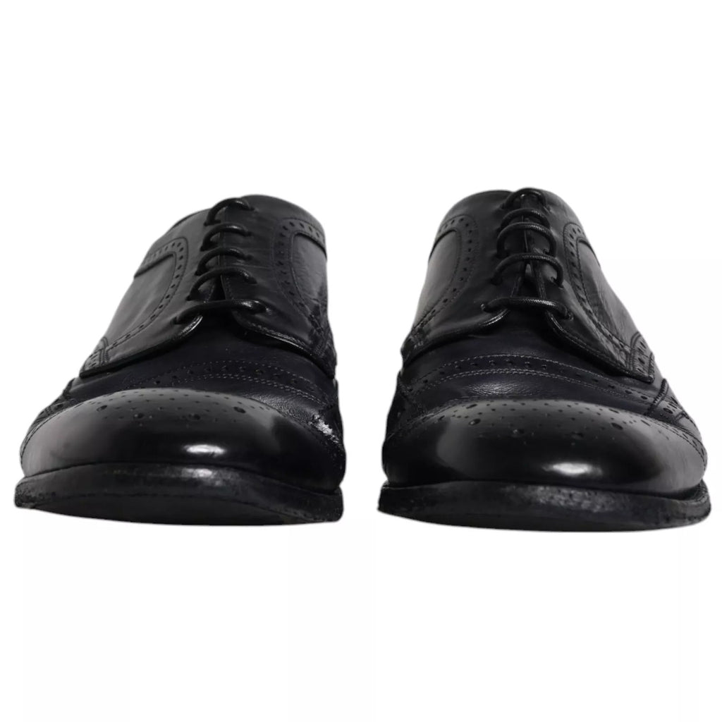 Dunkelblaue Derby-Schuhe aus Leder mit Flügelkappe