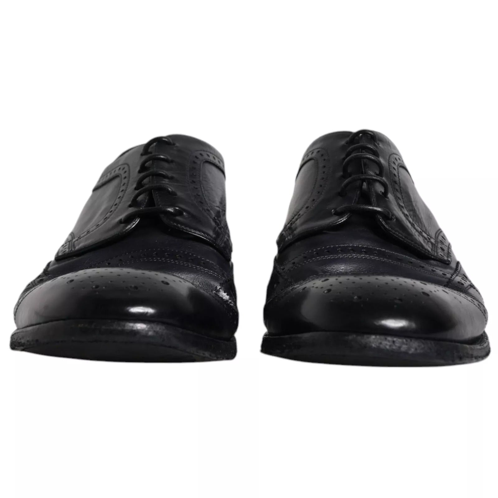 Dunkelblaue Derby-Schuhe aus Leder mit Flügelkappe