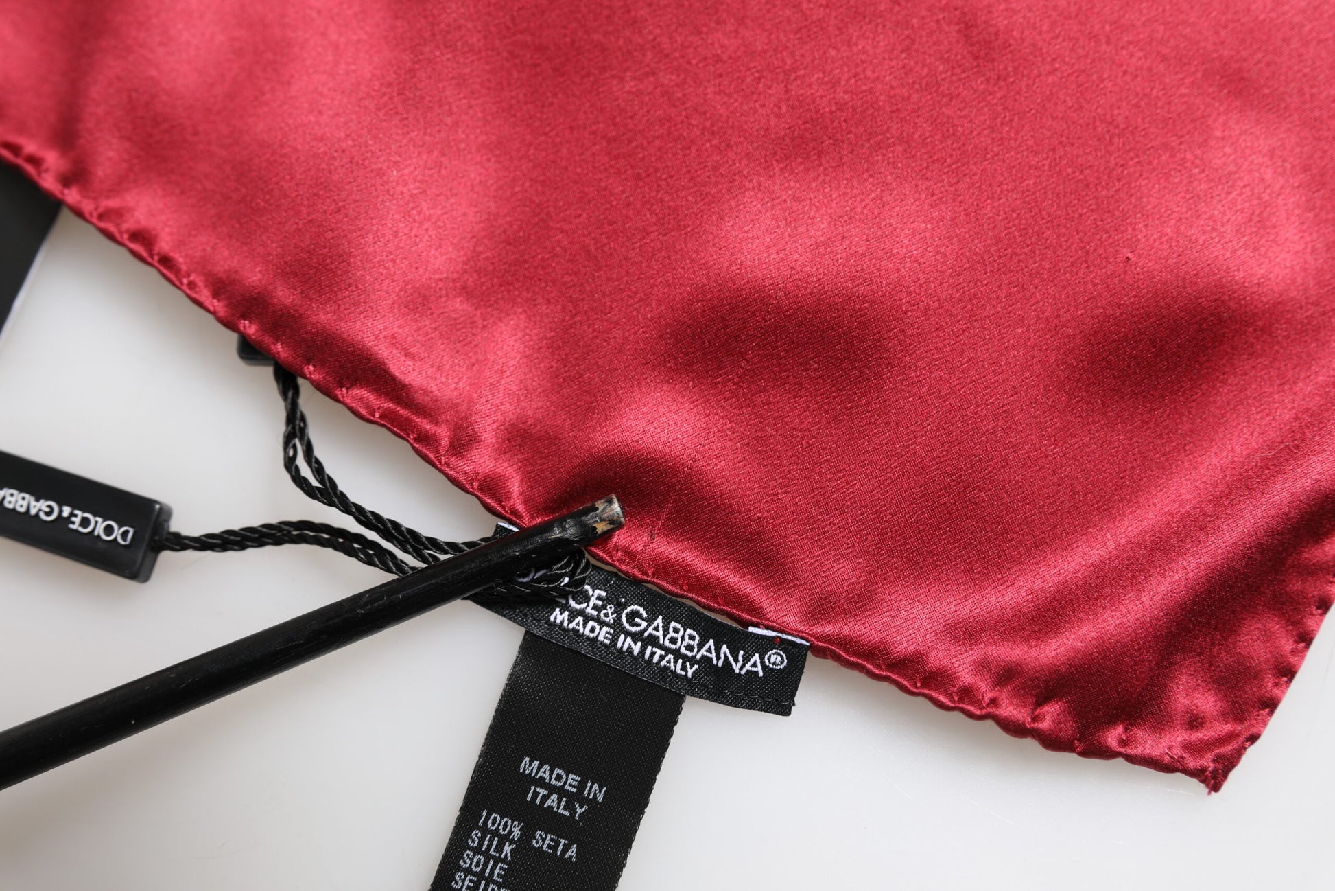 Dolce & Gabbana Red Solid Satin Silk Square Handkerchief Scarf