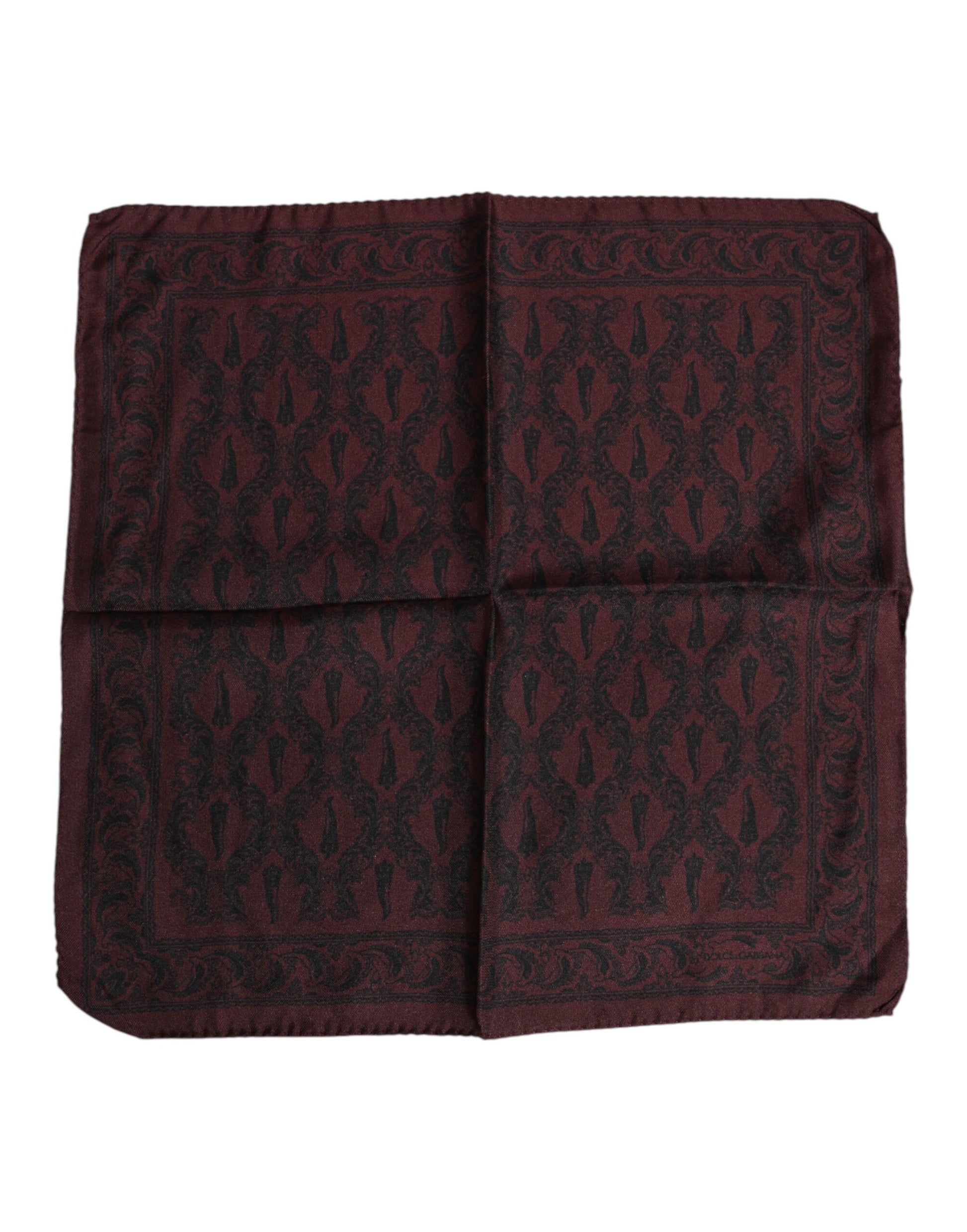 Dolce & Gabbana Maroon Black Printed Square Men Foulard Scarf