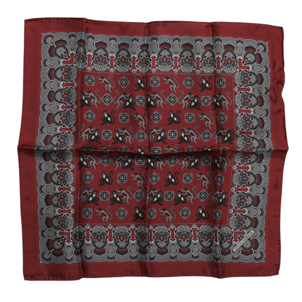 Dolce & Gabbana Maroon Monkey Print Silk Square Foulard Scarf