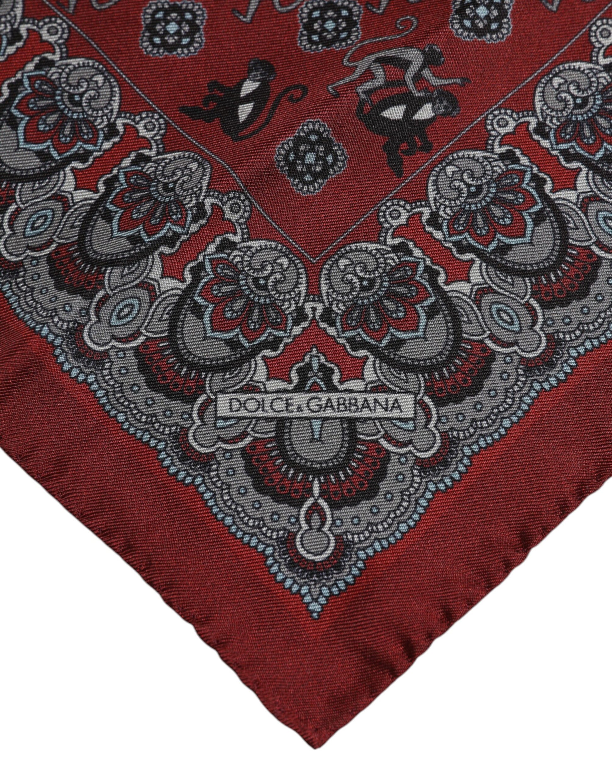 Dolce & Gabbana Maroon Monkey Print Silk Square Foulard Scarf