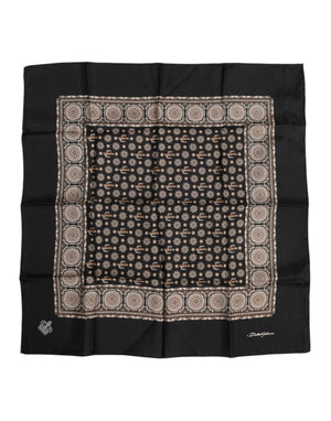 Dolce & Gabbana Black Brown Patterned Square Foulard Scarf