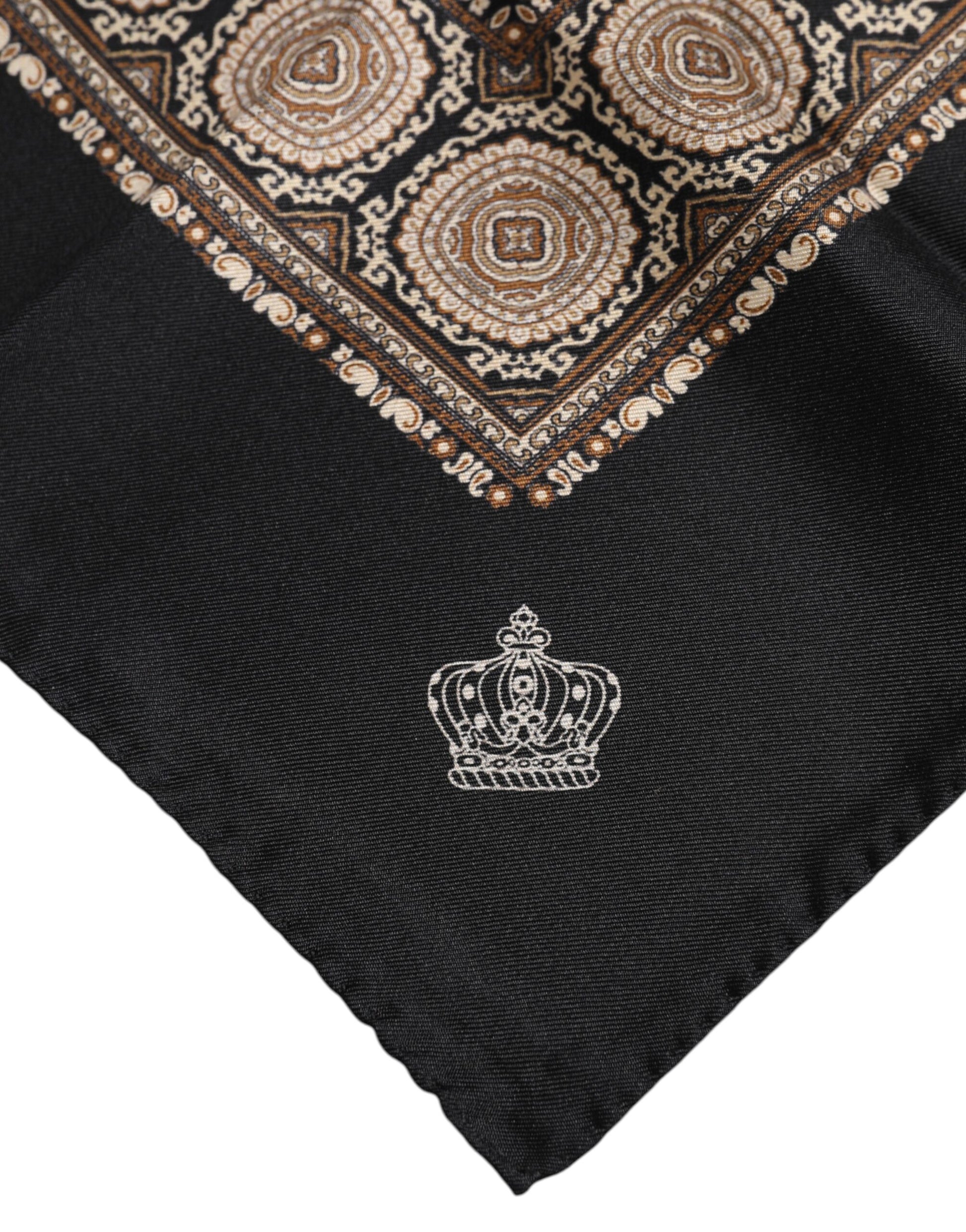 Dolce & Gabbana Black Brown Patterned Square Foulard Scarf