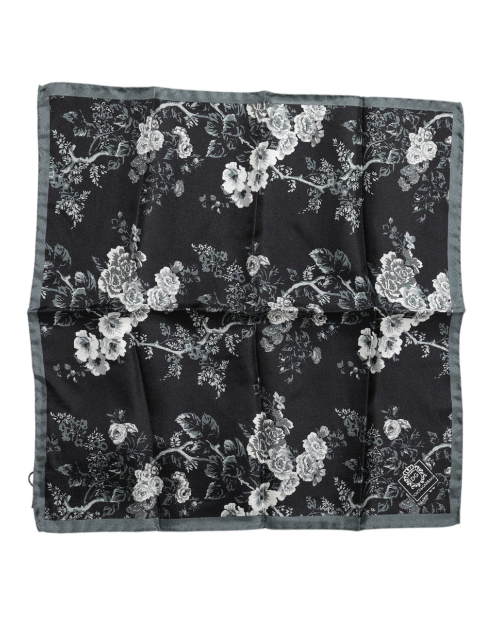 Schwarzer quadratischer Foulard aus Seide mit Blumenmuster