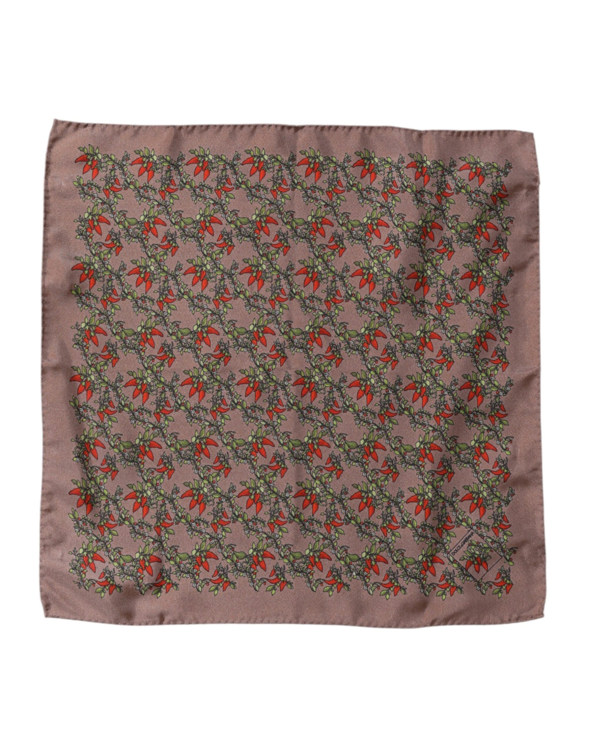 Dolce & Gabbana Brown Chili Print Silk Square Foulard Scarf