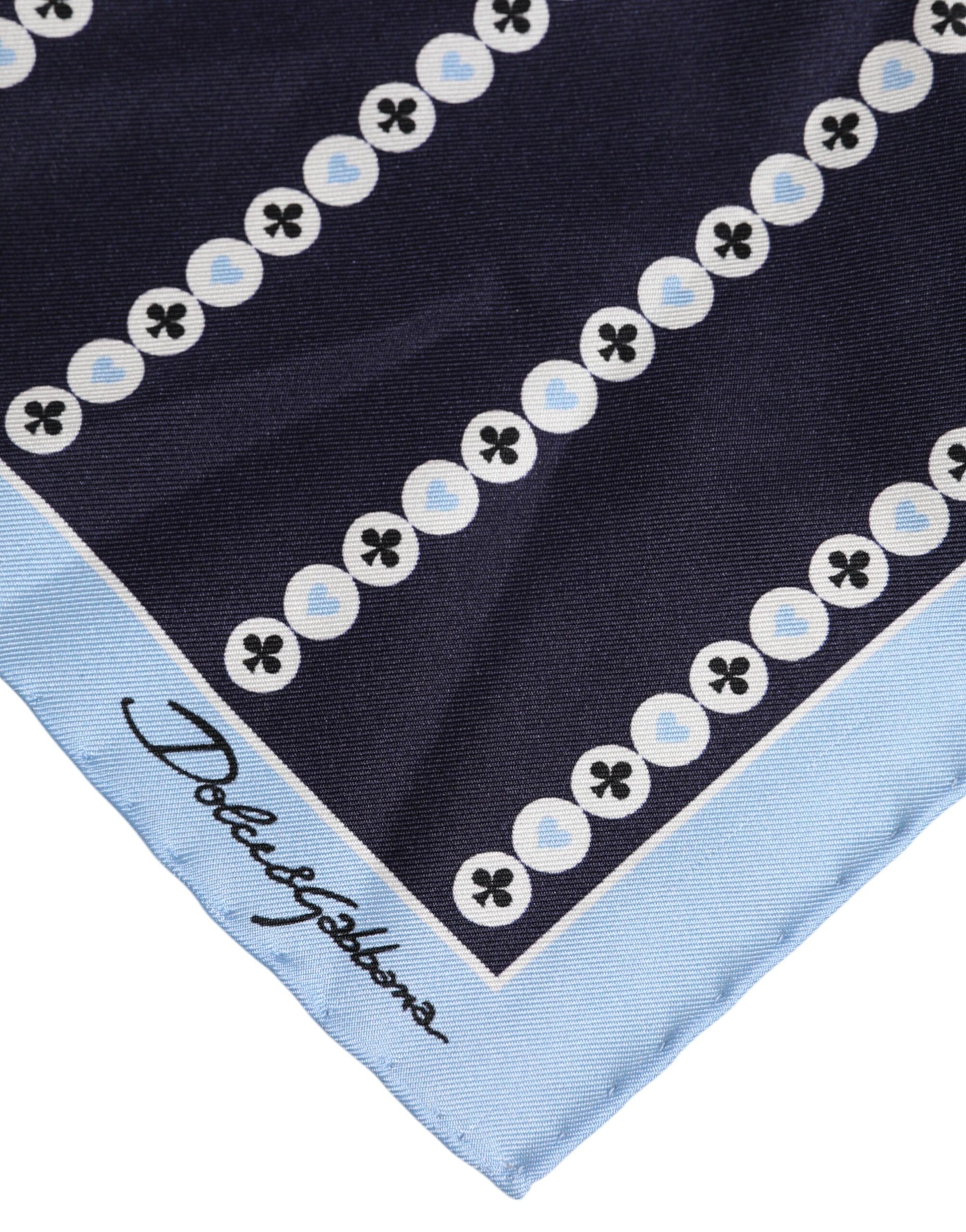 Blau bedruckter quadratischer Foulard aus Seide für Herren