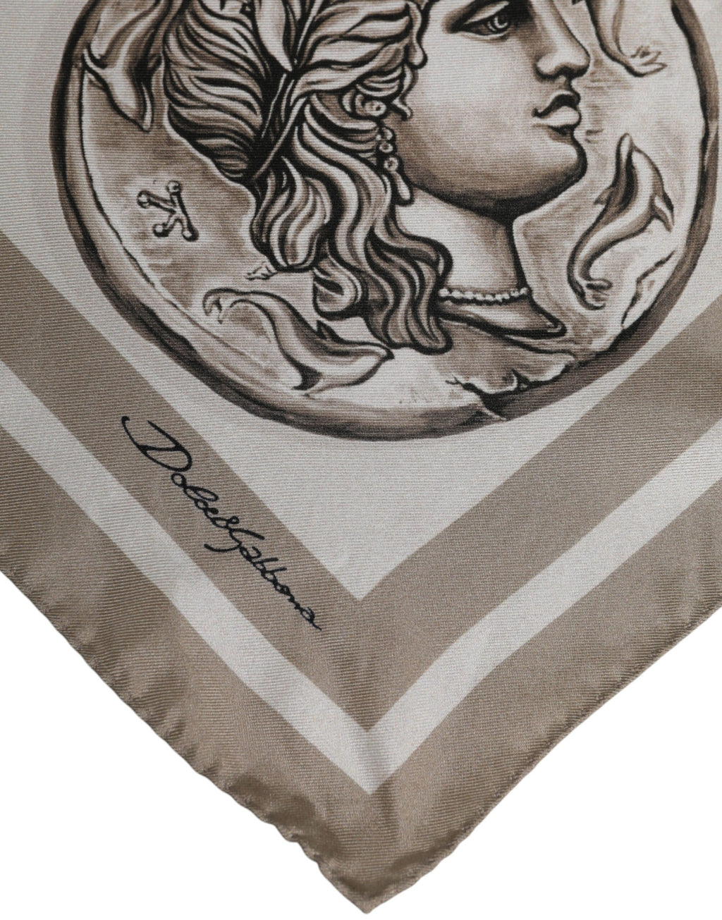 Beige Graphic Silk Square Men Foulard Scarf