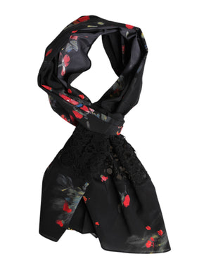 Dolce & Gabbana Black Floral Print Neck Warmer Wrap Scarf