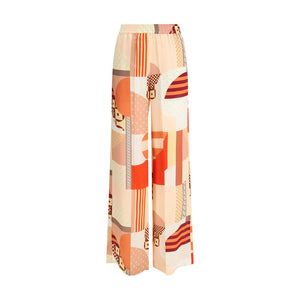 Hose aus Seidenkrepp mit Patchwork-Print