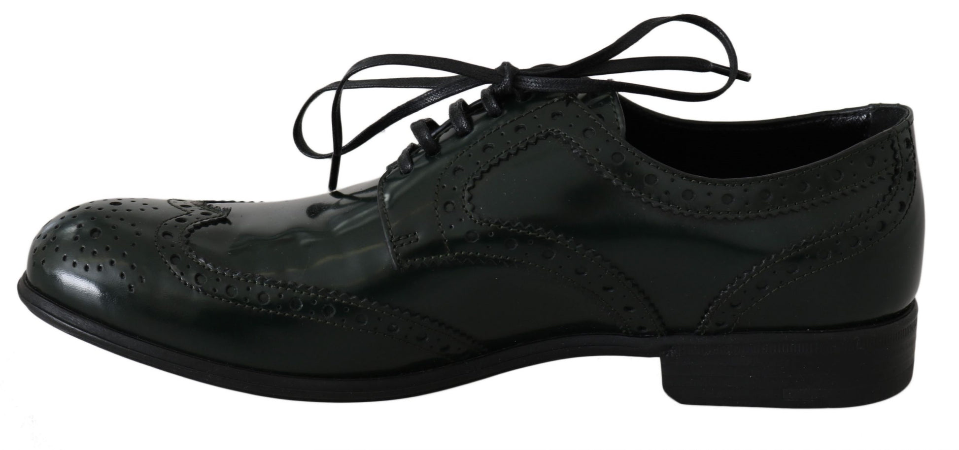 Grüne Broque-Oxford-Schuhe aus Leder mit Flügelkappe