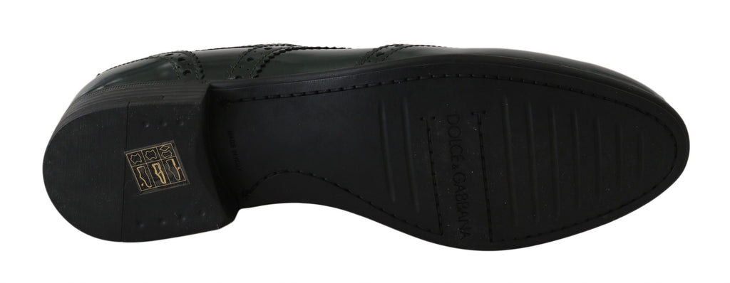 Grüne Broque-Oxford-Schuhe aus Leder mit Flügelkappe