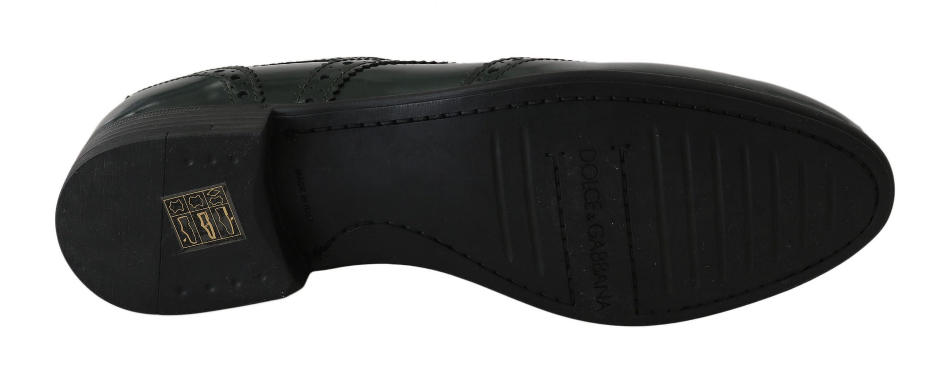 Grüne Broque-Oxford-Schuhe aus Leder mit Flügelkappe