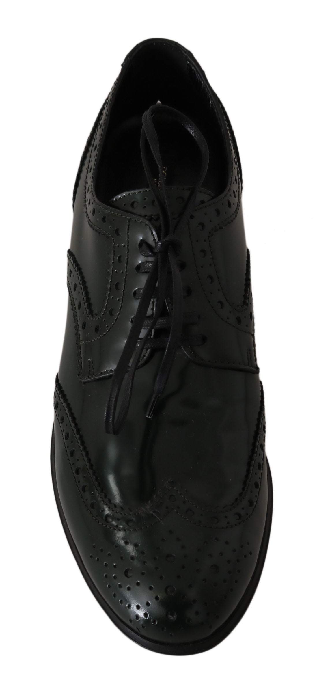 Grüne Broque-Oxford-Schuhe aus Leder mit Flügelkappe