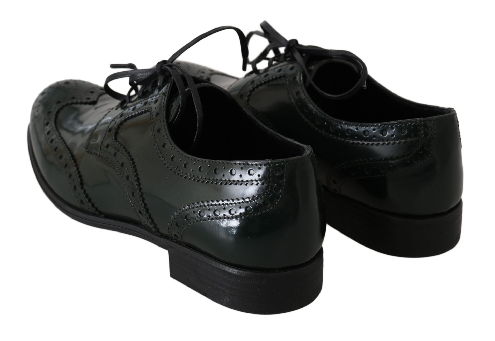 Grüne Broque-Oxford-Schuhe aus Leder mit Flügelkappe