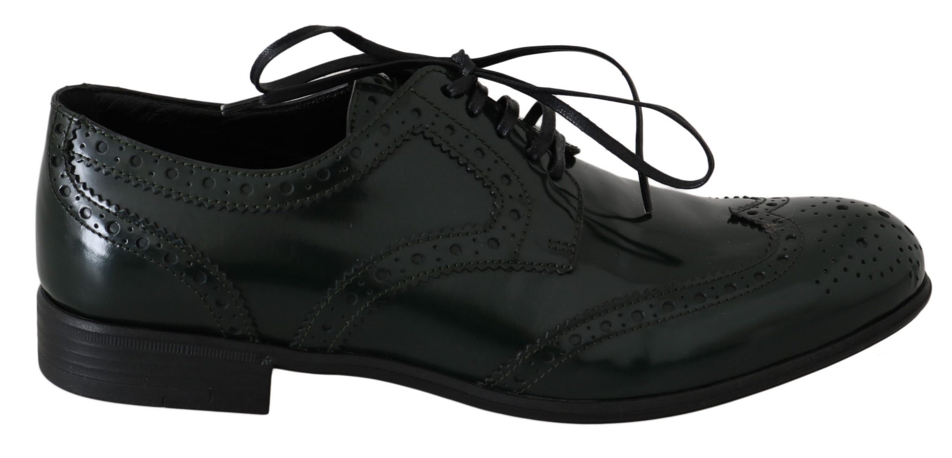 Grüne Broque-Oxford-Schuhe aus Leder mit Flügelkappe
