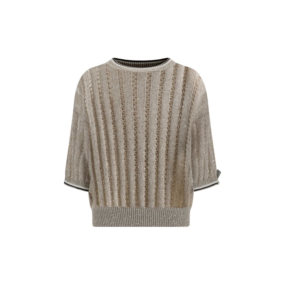 Pullover mit durchbrochenem Strickmuster und Pailletten
