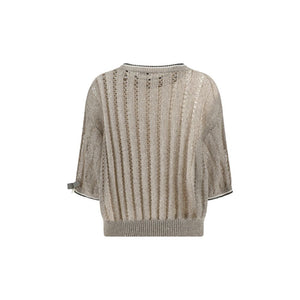 Pullover mit durchbrochenem Strickmuster und Pailletten
