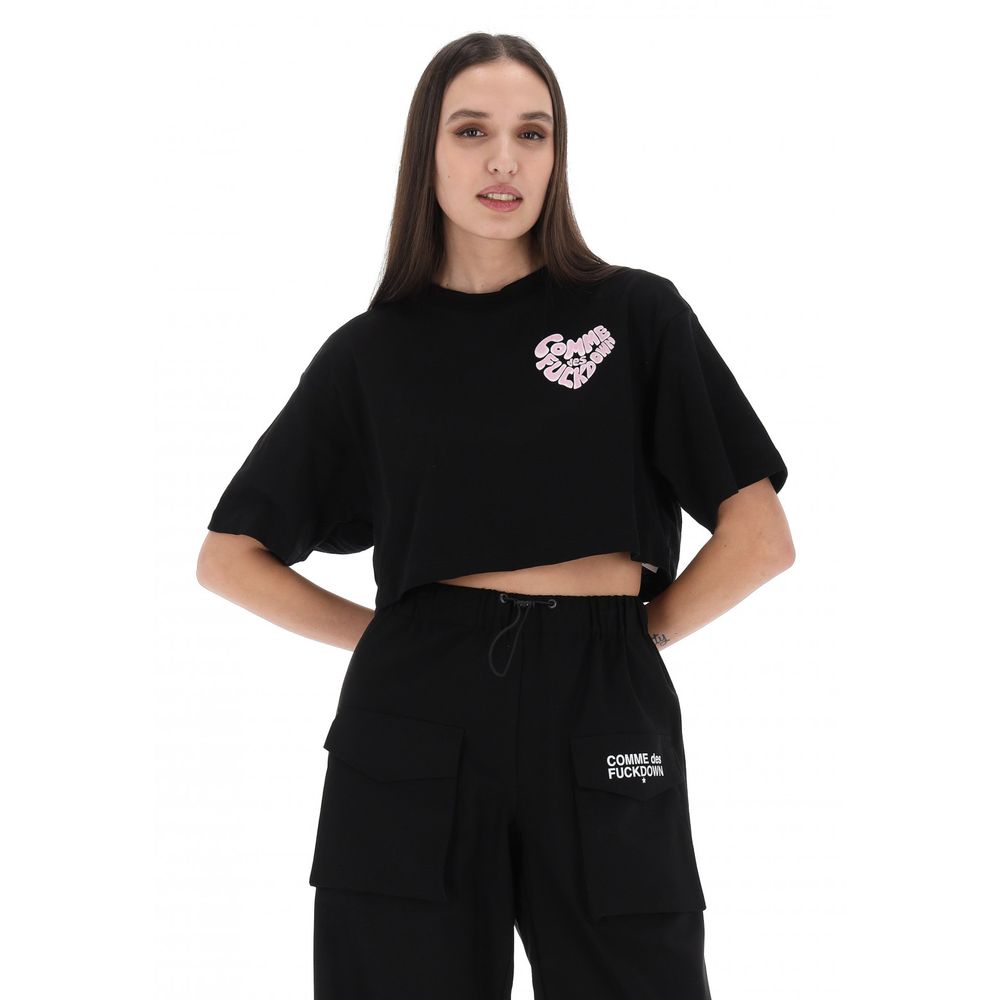 Schwarzes Damen-T-Shirt aus Baumwolle