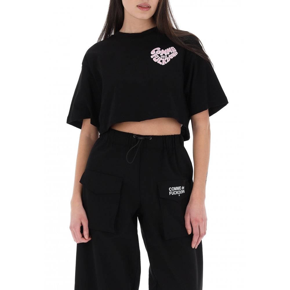 Schwarzes Damen-T-Shirt aus Baumwolle