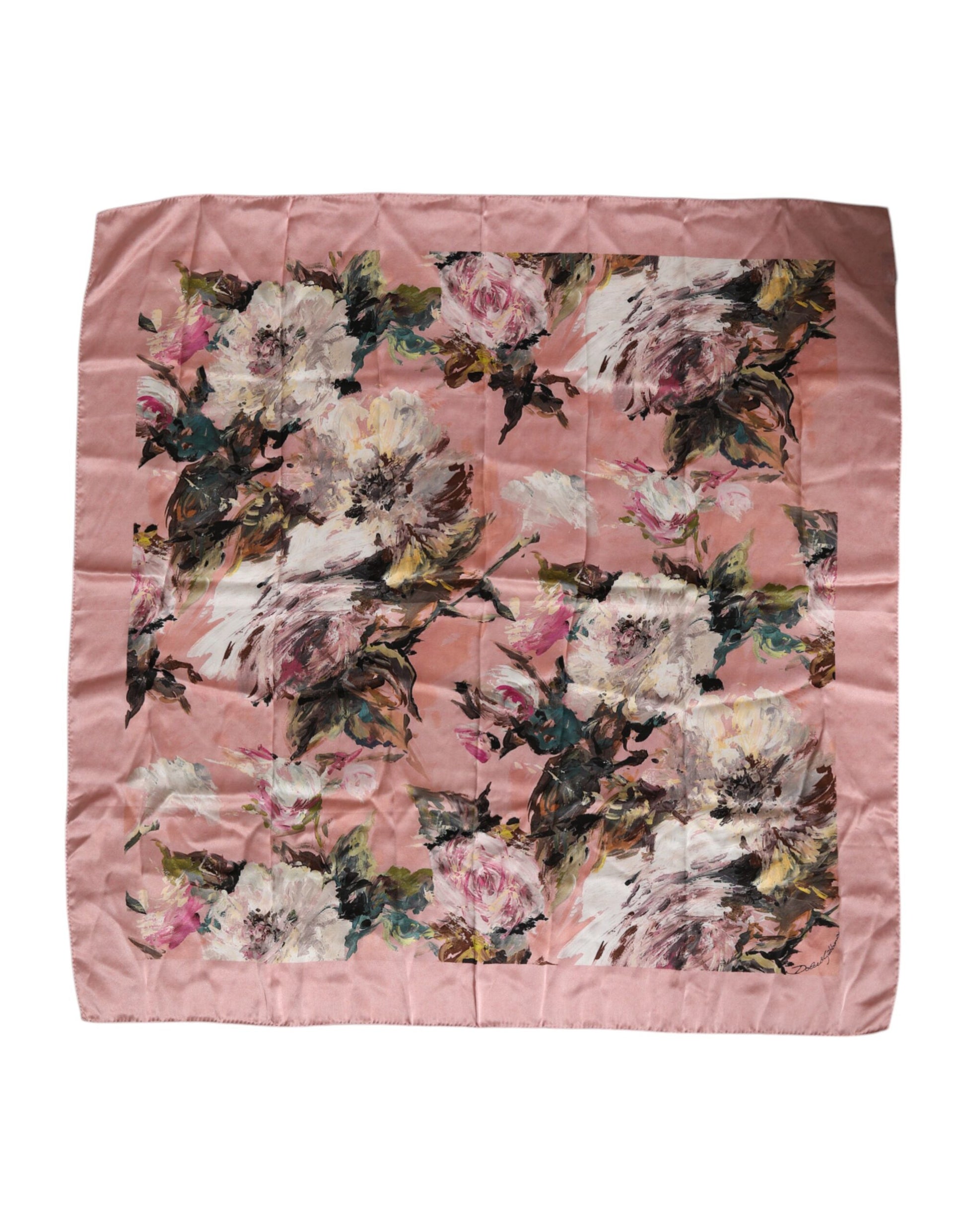 Rosafarbener quadratischer Foulard aus Seide mit Blumenmuster