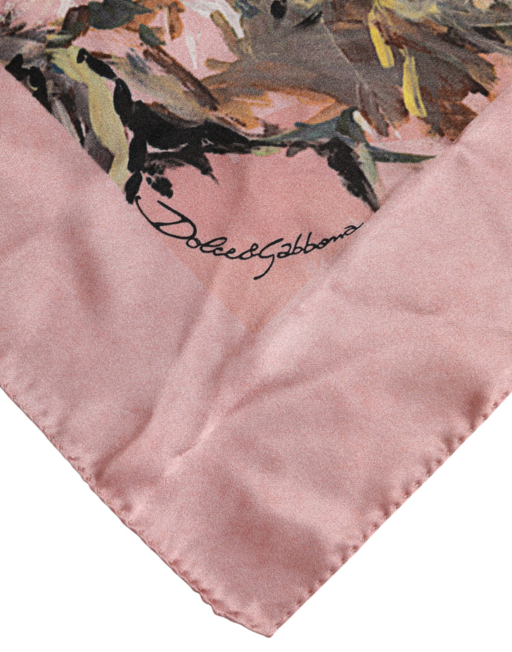 Rosafarbener quadratischer Foulard aus Seide mit Blumenmuster