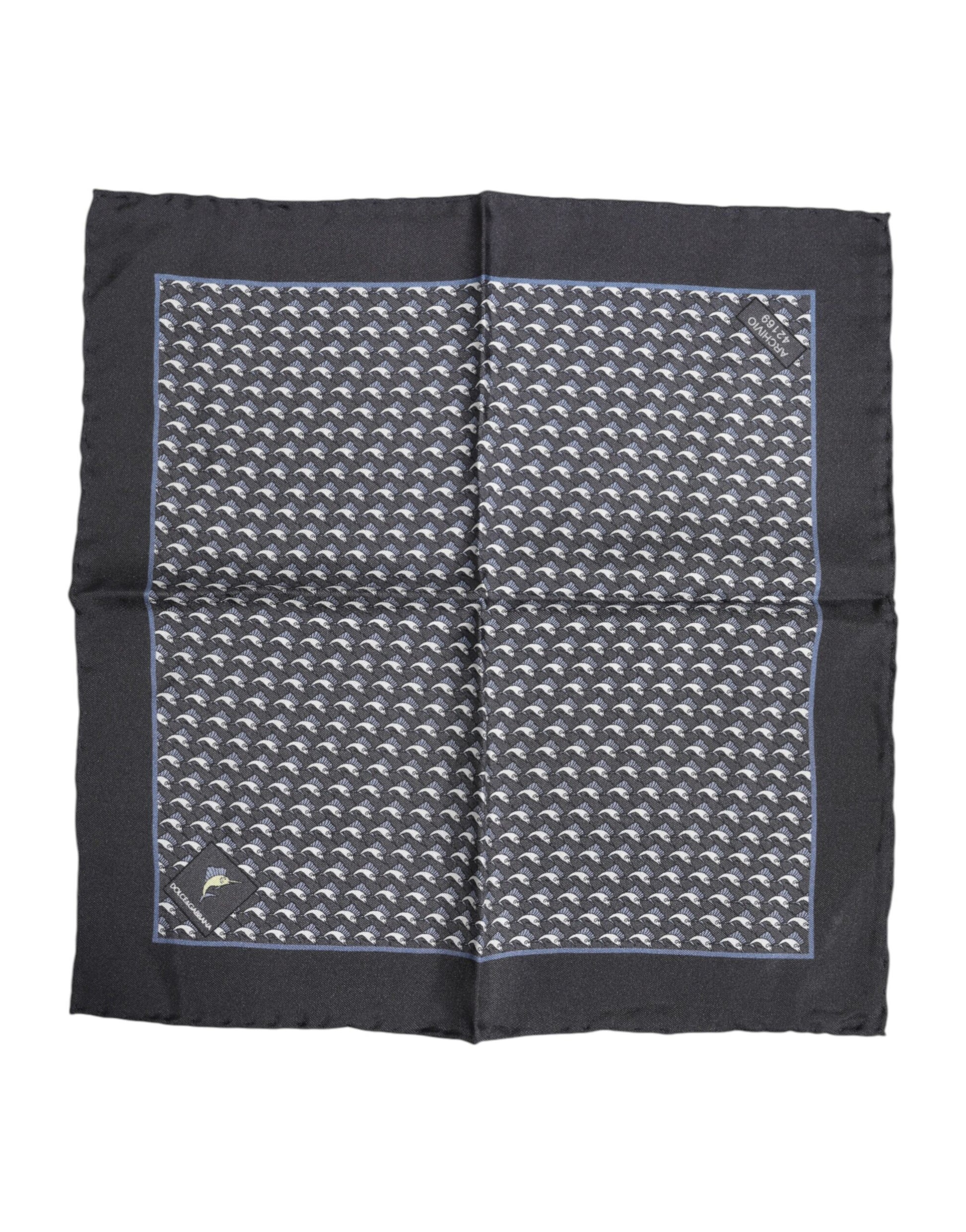 Quadratischer Seidenschal mit schwarzem Fischdruck für Herren