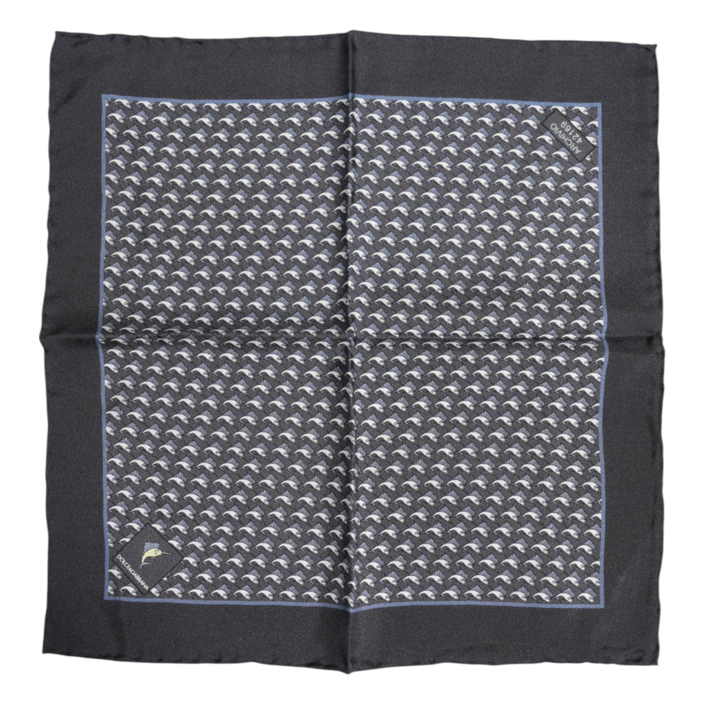 Black Fish Print Silk Square Men Foulard Scarf