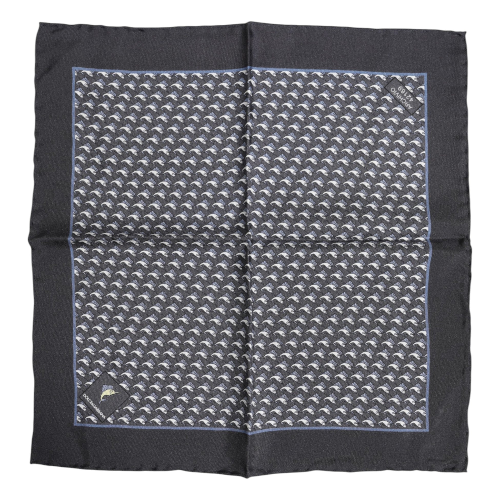 Quadratischer Seidenschal mit schwarzem Fischdruck für Herren