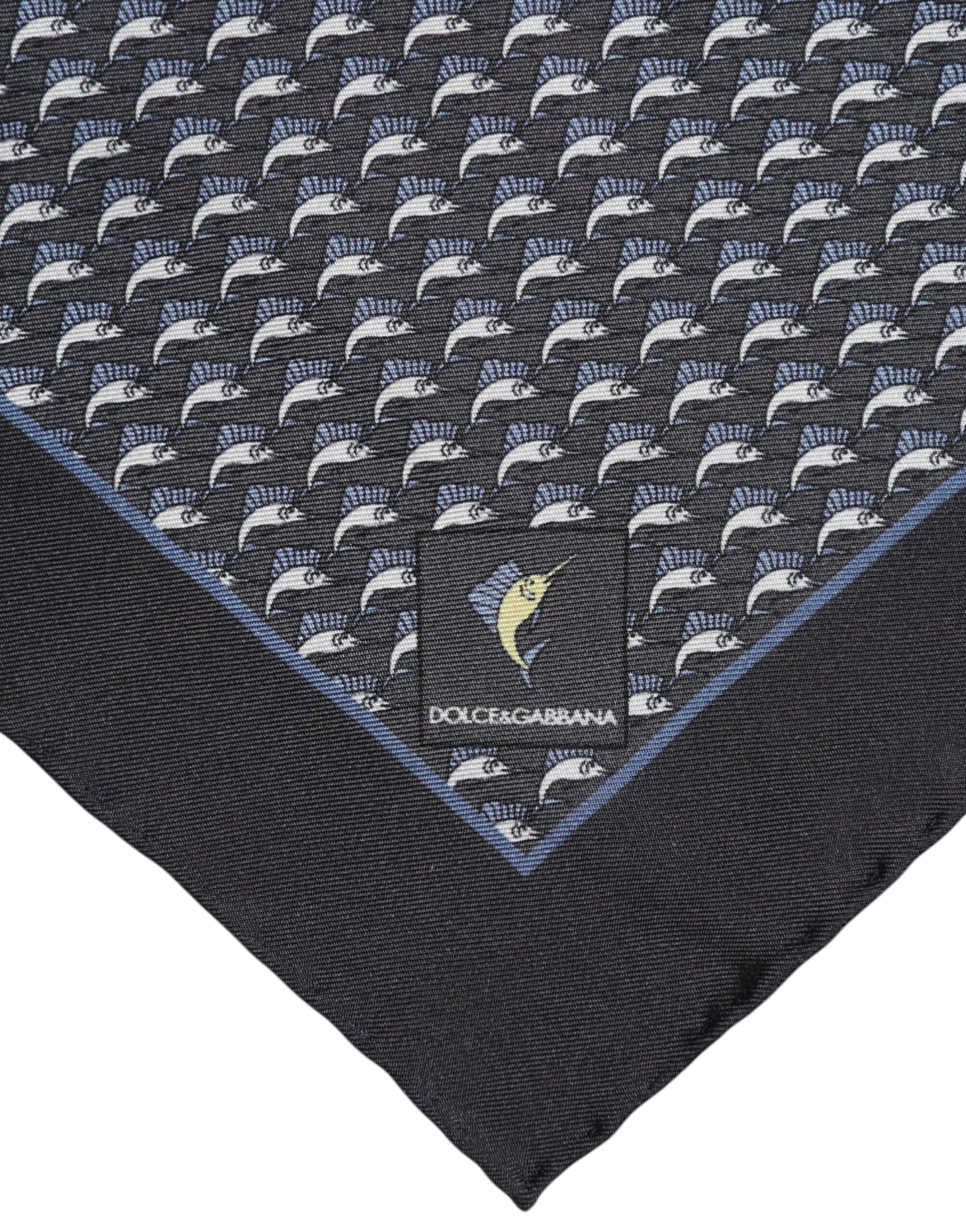 Quadratischer Seidenschal mit schwarzem Fischdruck für Herren