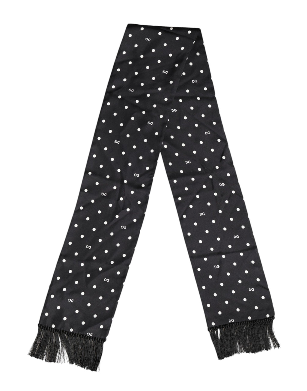 Schwarz-weißer Foulard-Schal mit gepunkteten Fransen