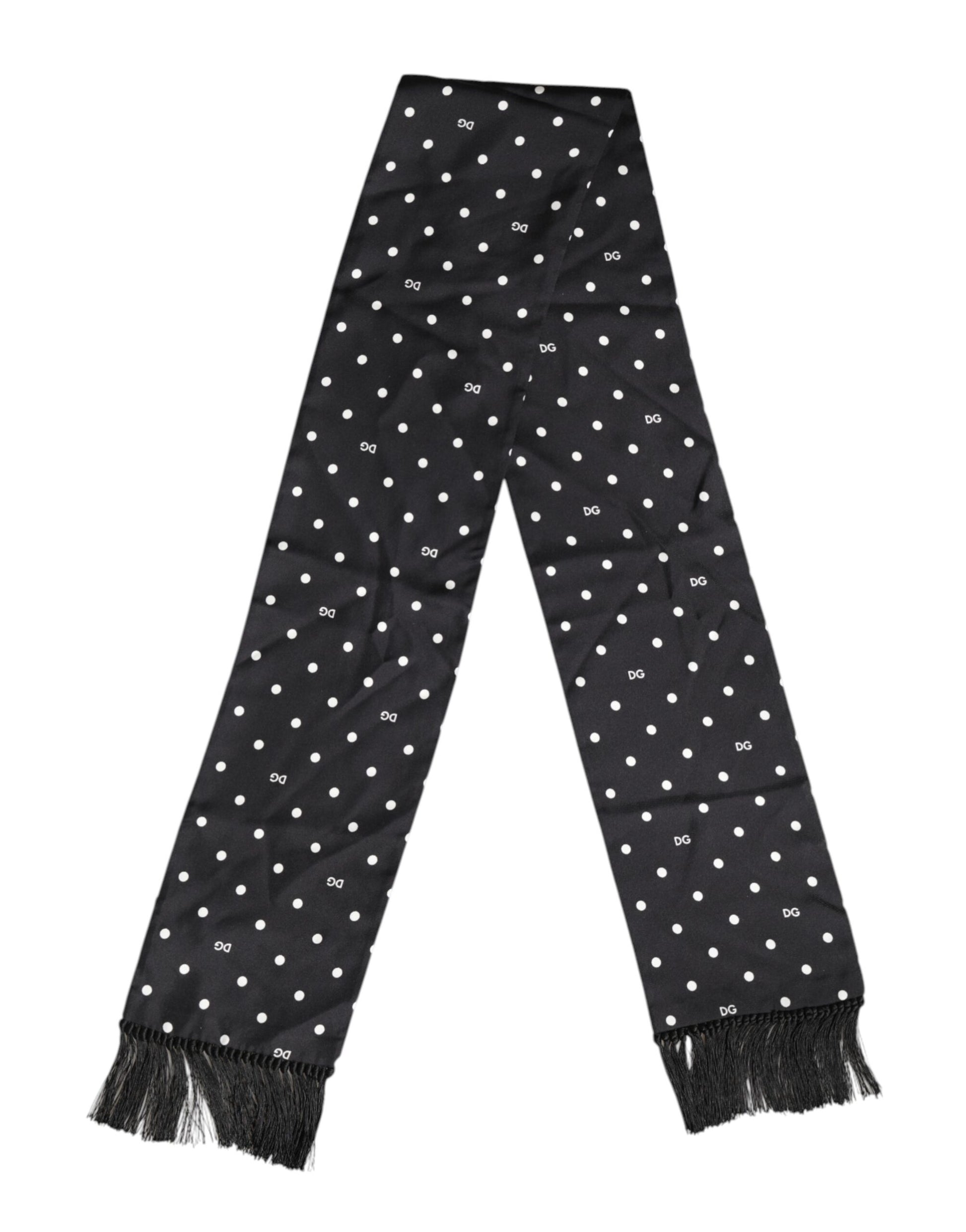 Schwarz-weißer Foulard-Schal mit gepunkteten Fransen