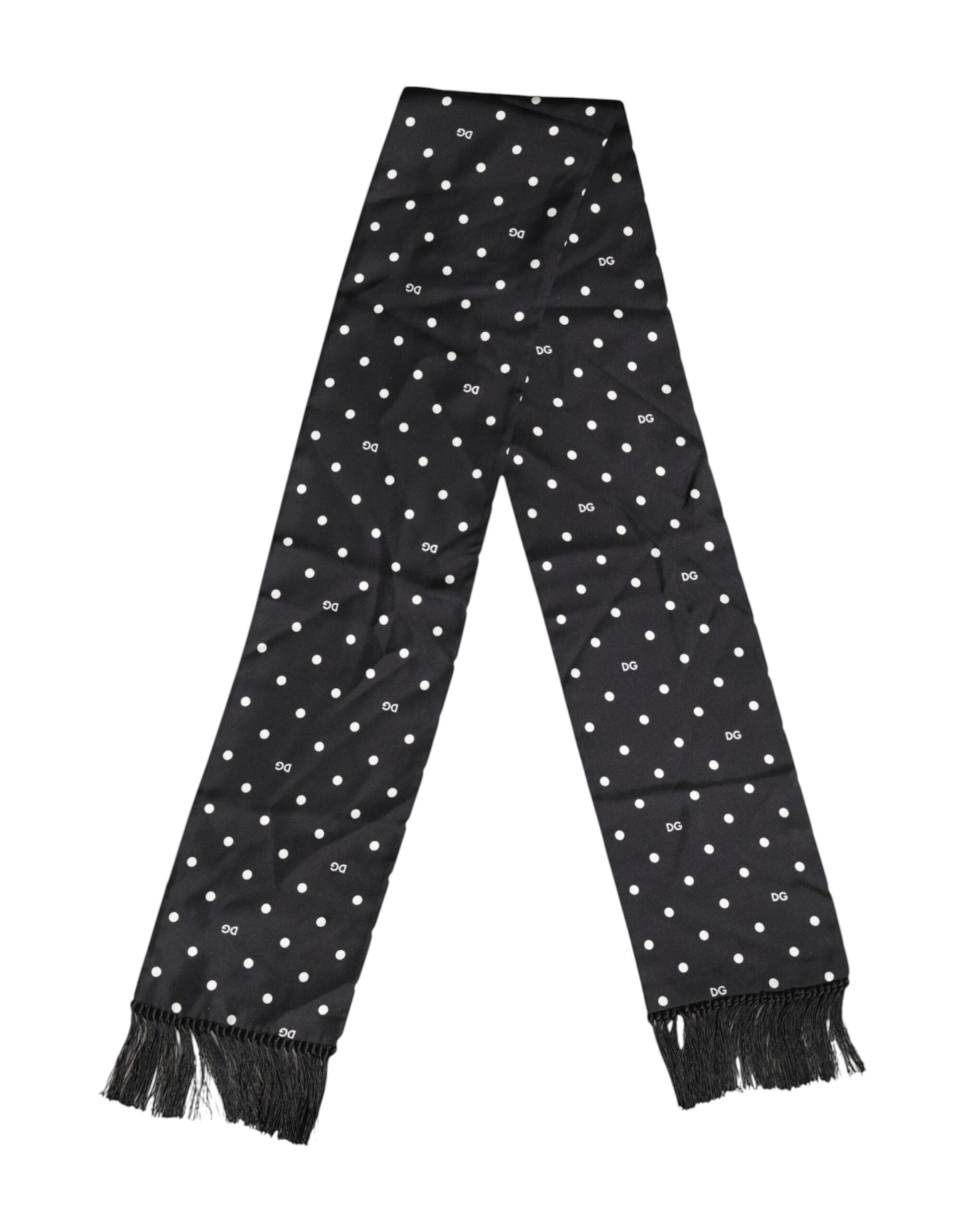 Schwarz-weißer Foulard-Schal mit gepunkteten Fransen
