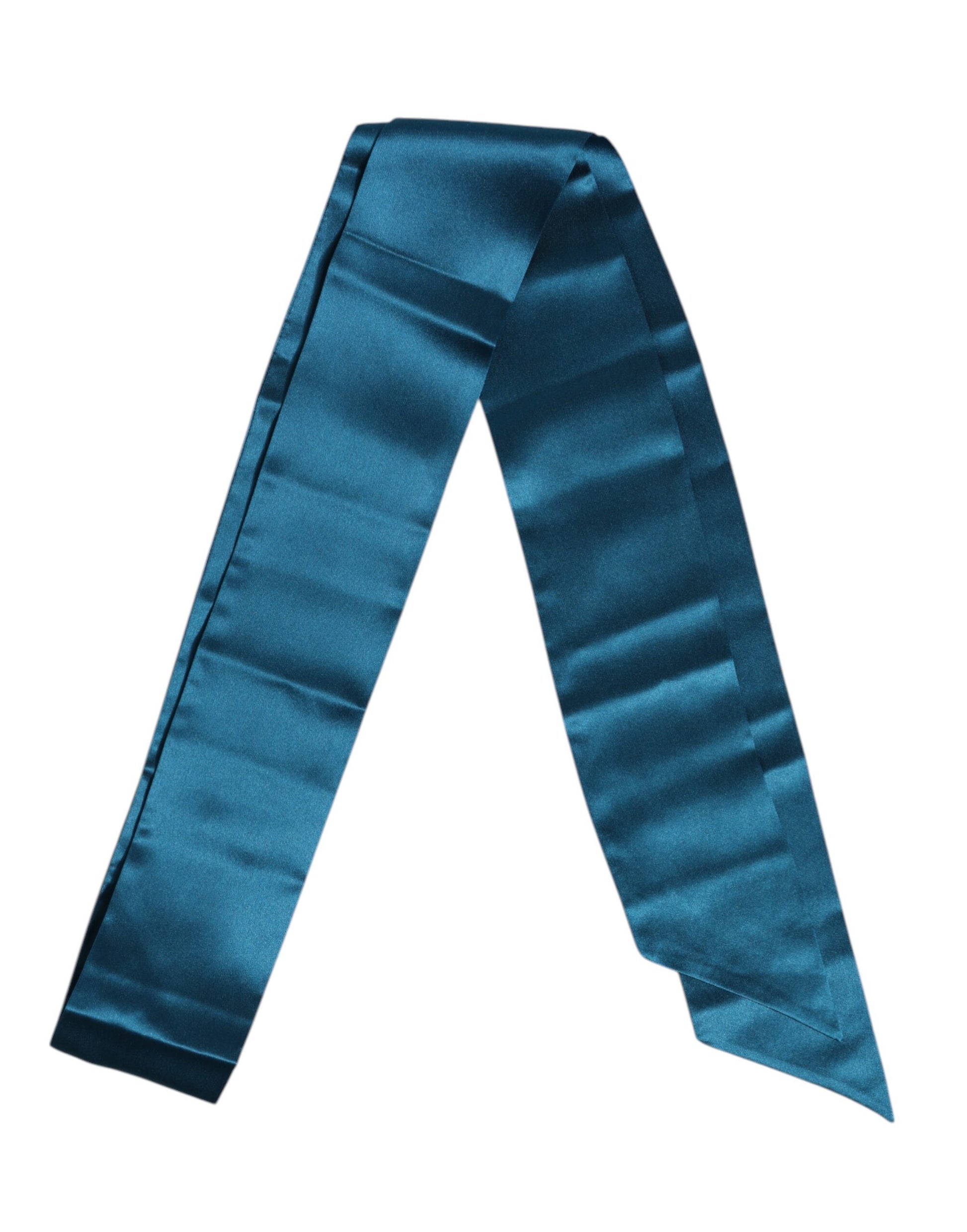Blauer schmaler Foulard-Wickelschal aus Satinseide