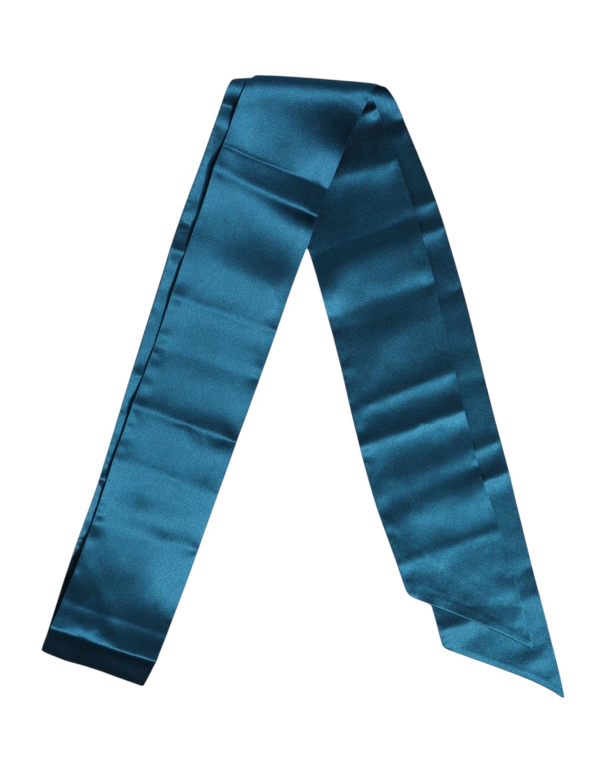Blauer schmaler Foulard-Wickelschal aus Satinseide