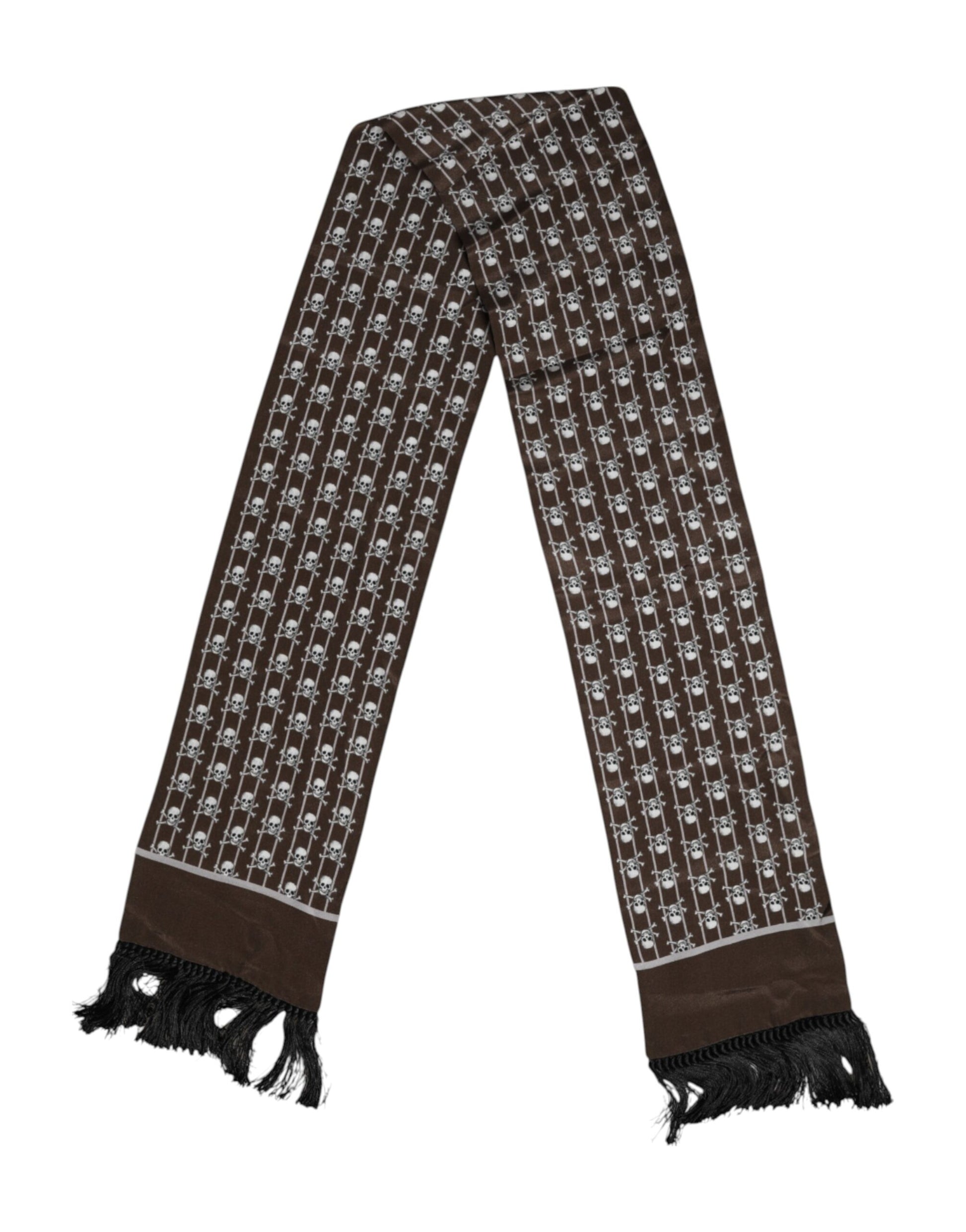 Brauner Schal mit Totenkopf-Print und Fransen für Herren