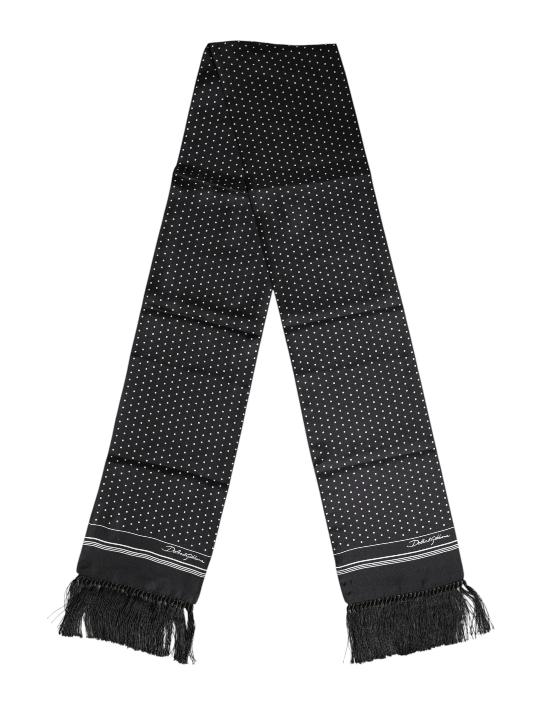 Schwarz-weißer Foulard-Schal mit gepunkteten Fransen