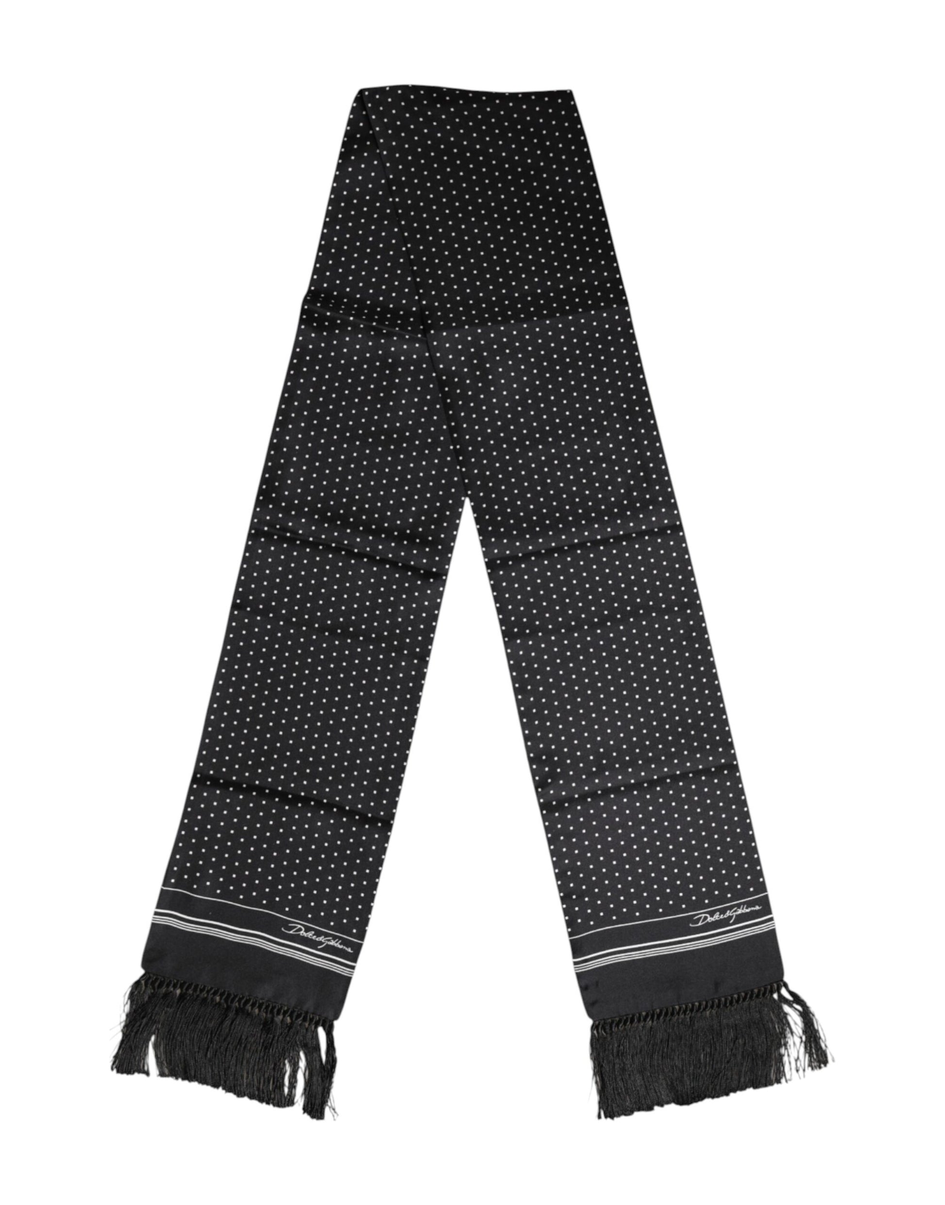 Schwarz-weißer Foulard-Schal mit gepunkteten Fransen