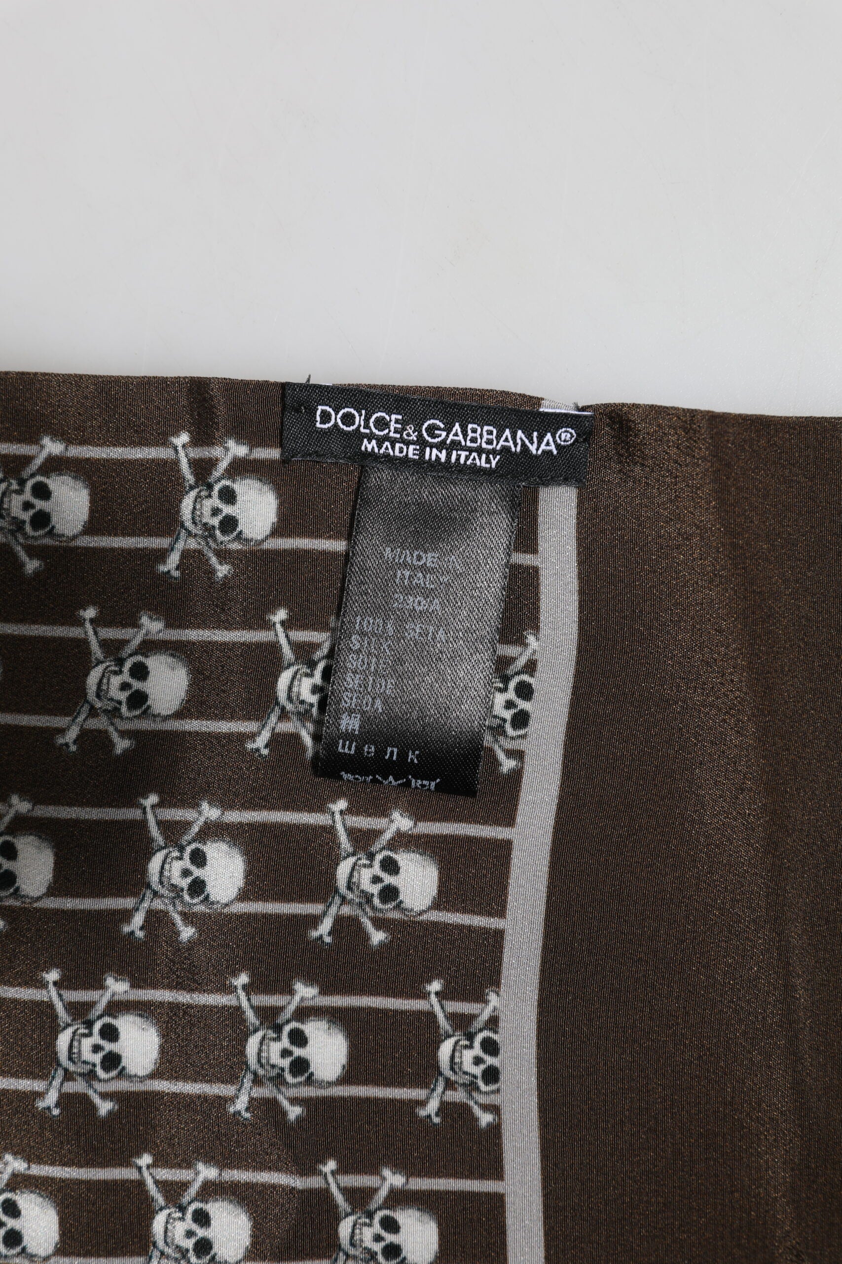 Dolce & Gabbana Brown Skulls Print Fringes Foulard Scarf