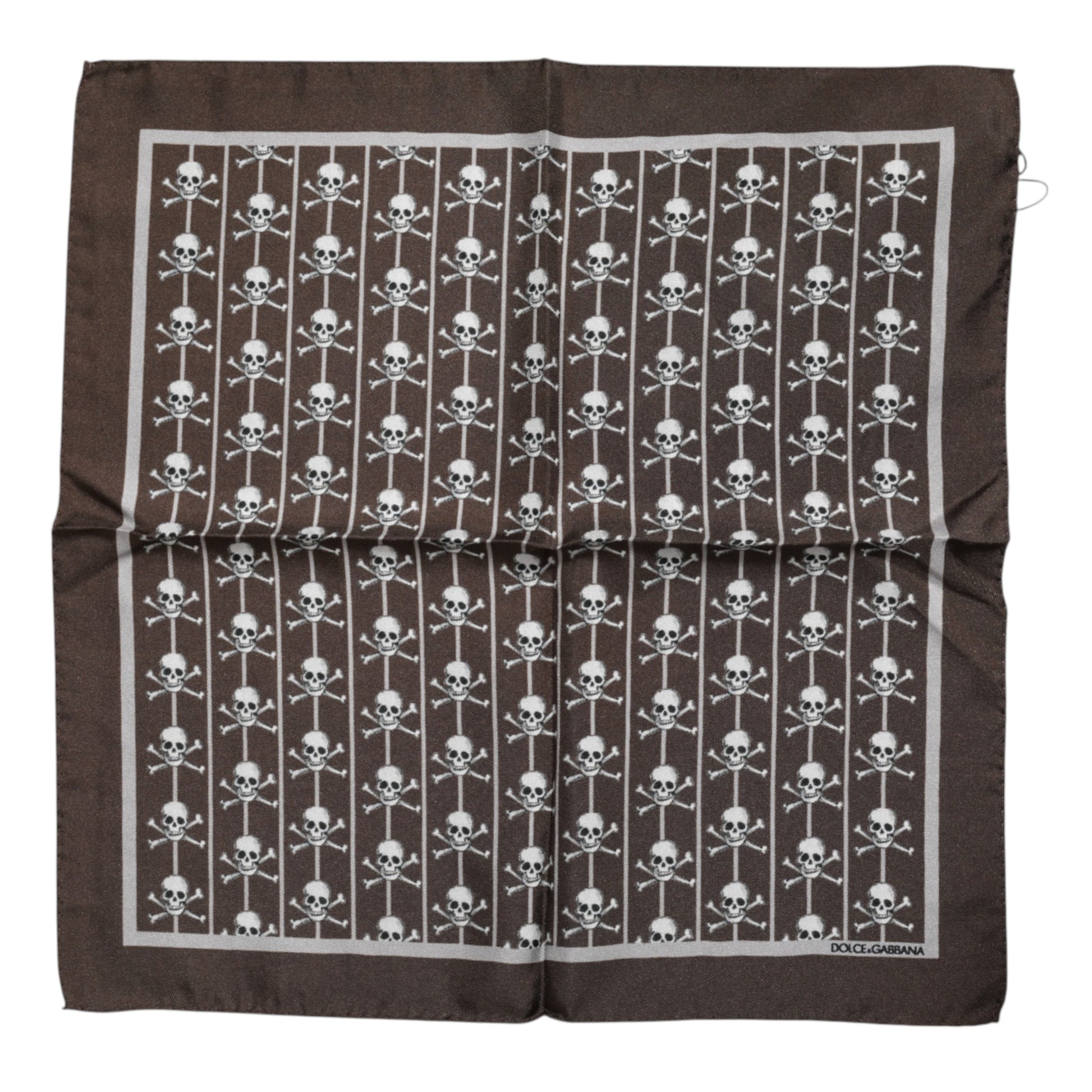 Dolce & Gabbana Brown Skull Silk Square Men Foulard Scarf