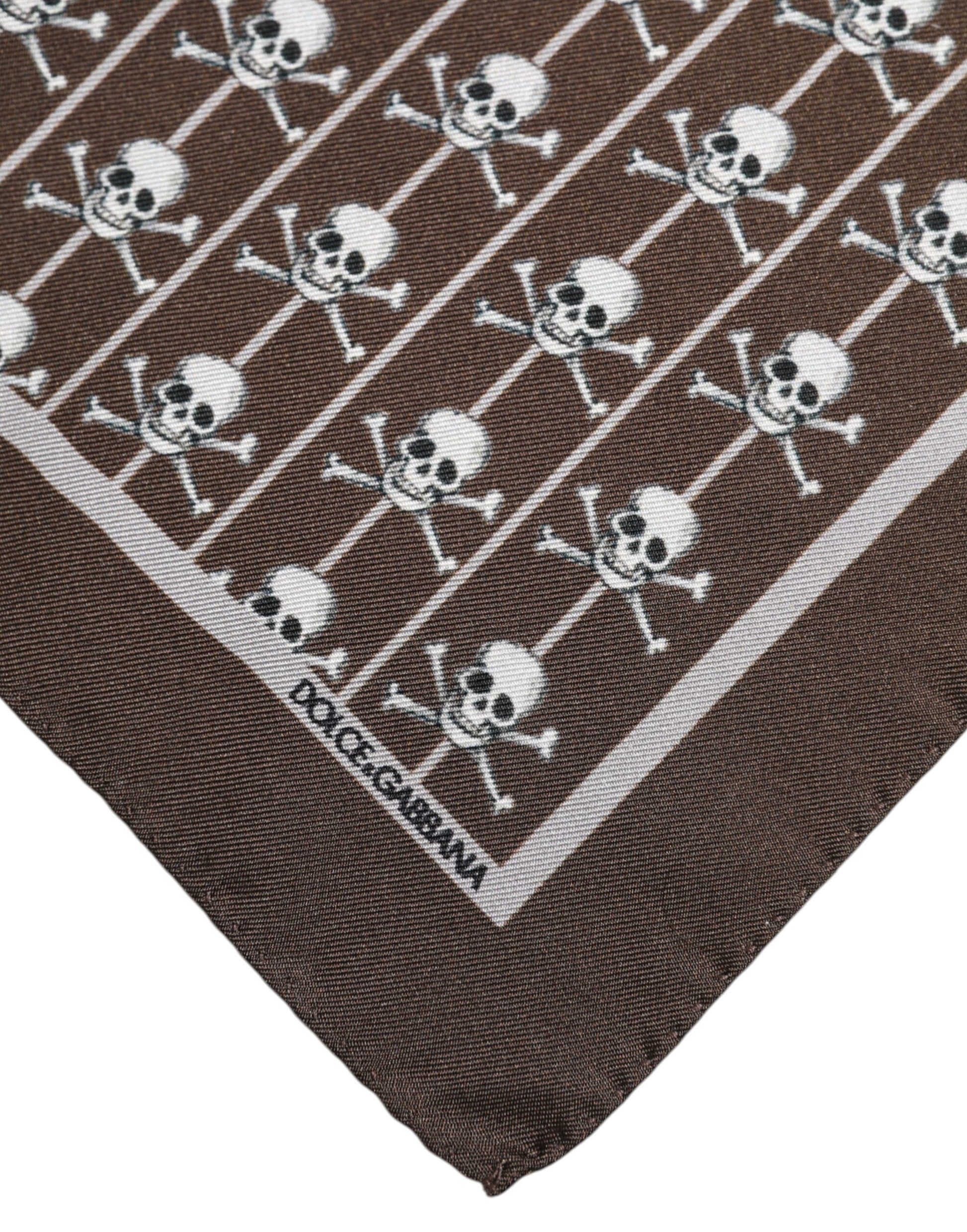 Brauner quadratischer Seidenschal mit Totenkopfmotiv für Herren