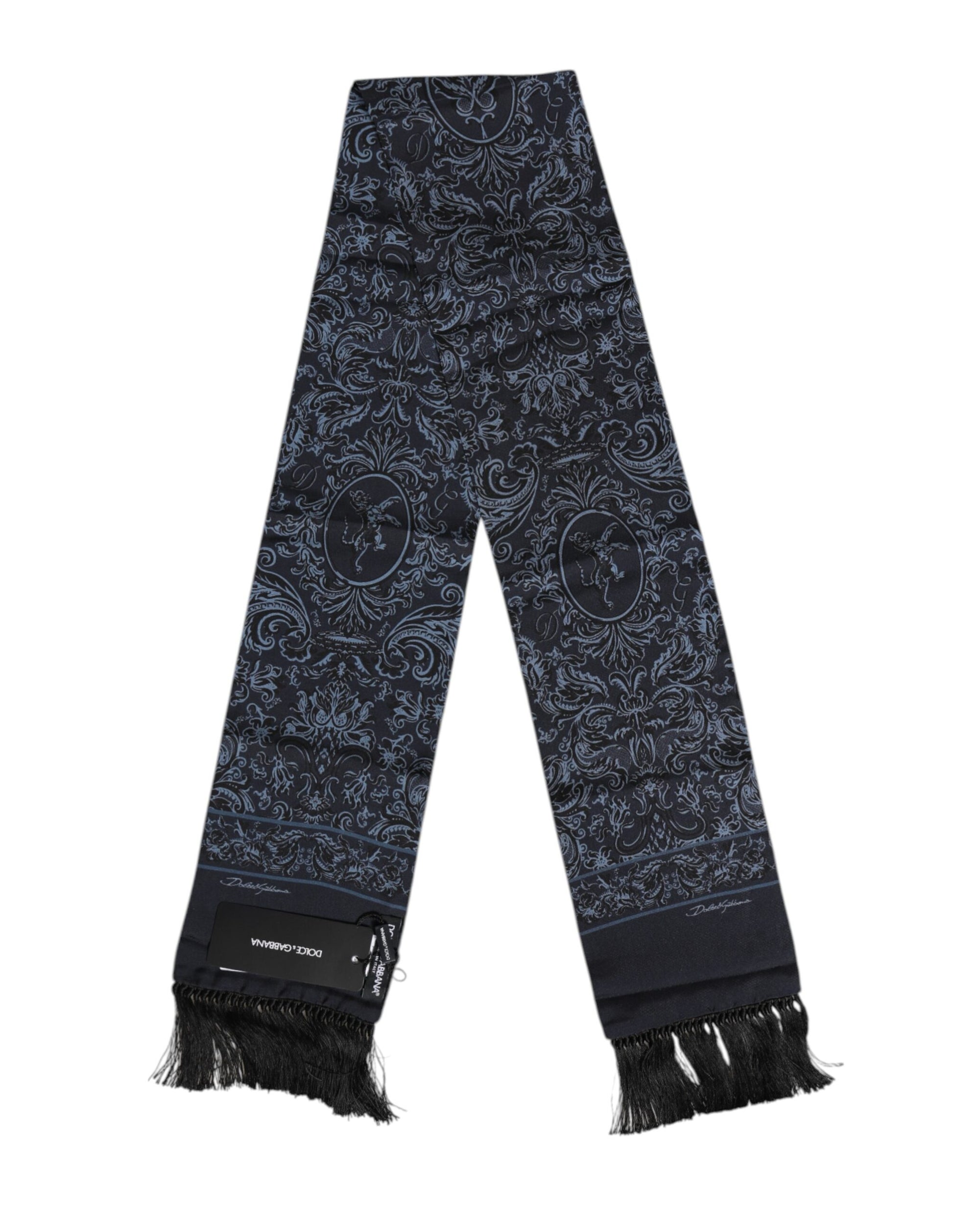 Blau bedruckter Seidenfransen-Foulard für Herren