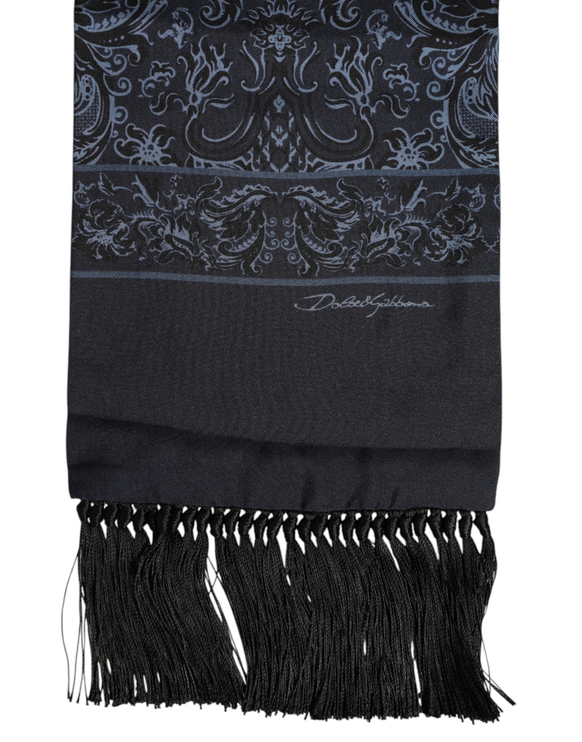Blau bedruckter Seidenfransen-Foulard für Herren