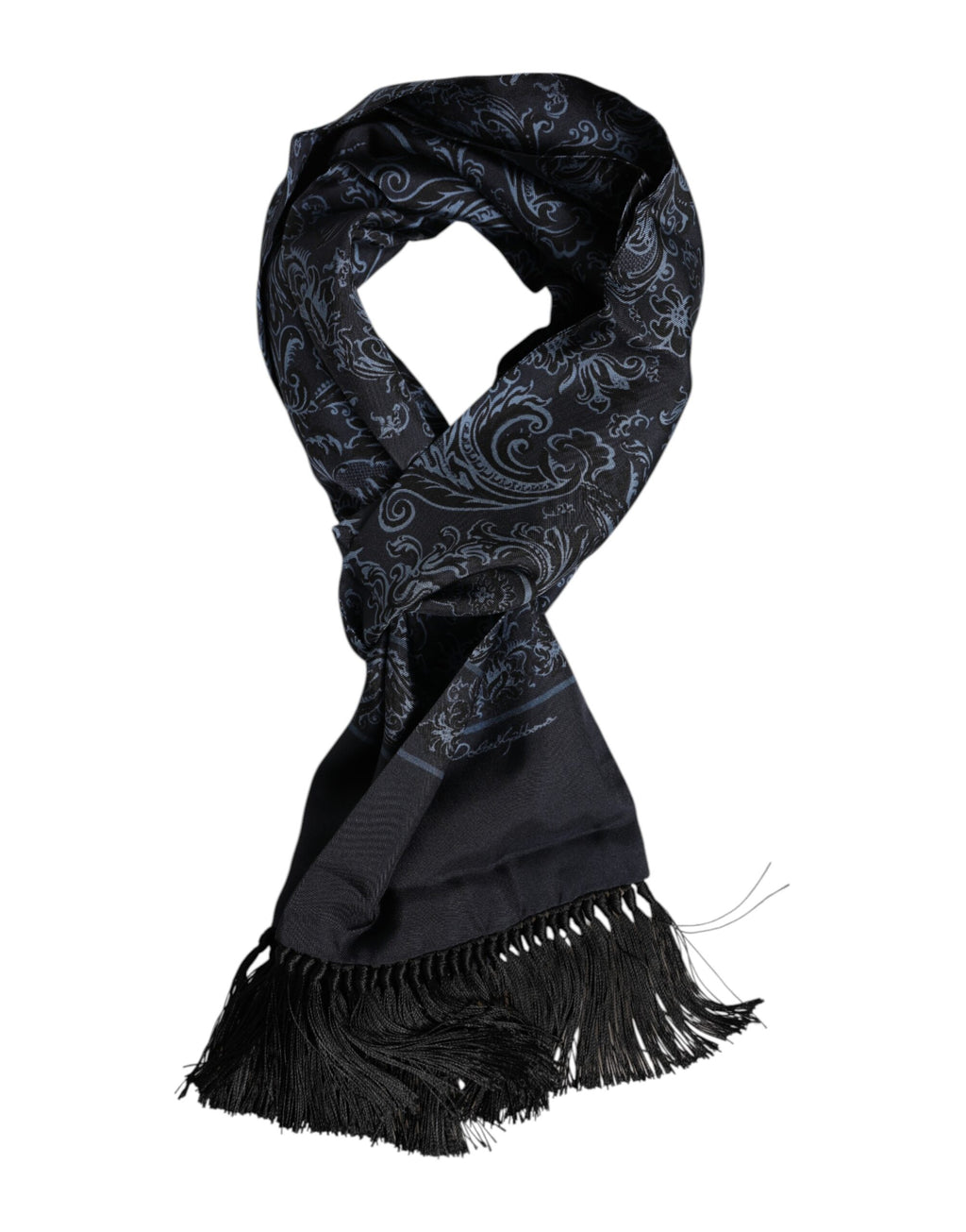 Blau bedruckter Seidenfransen-Foulard für Herren