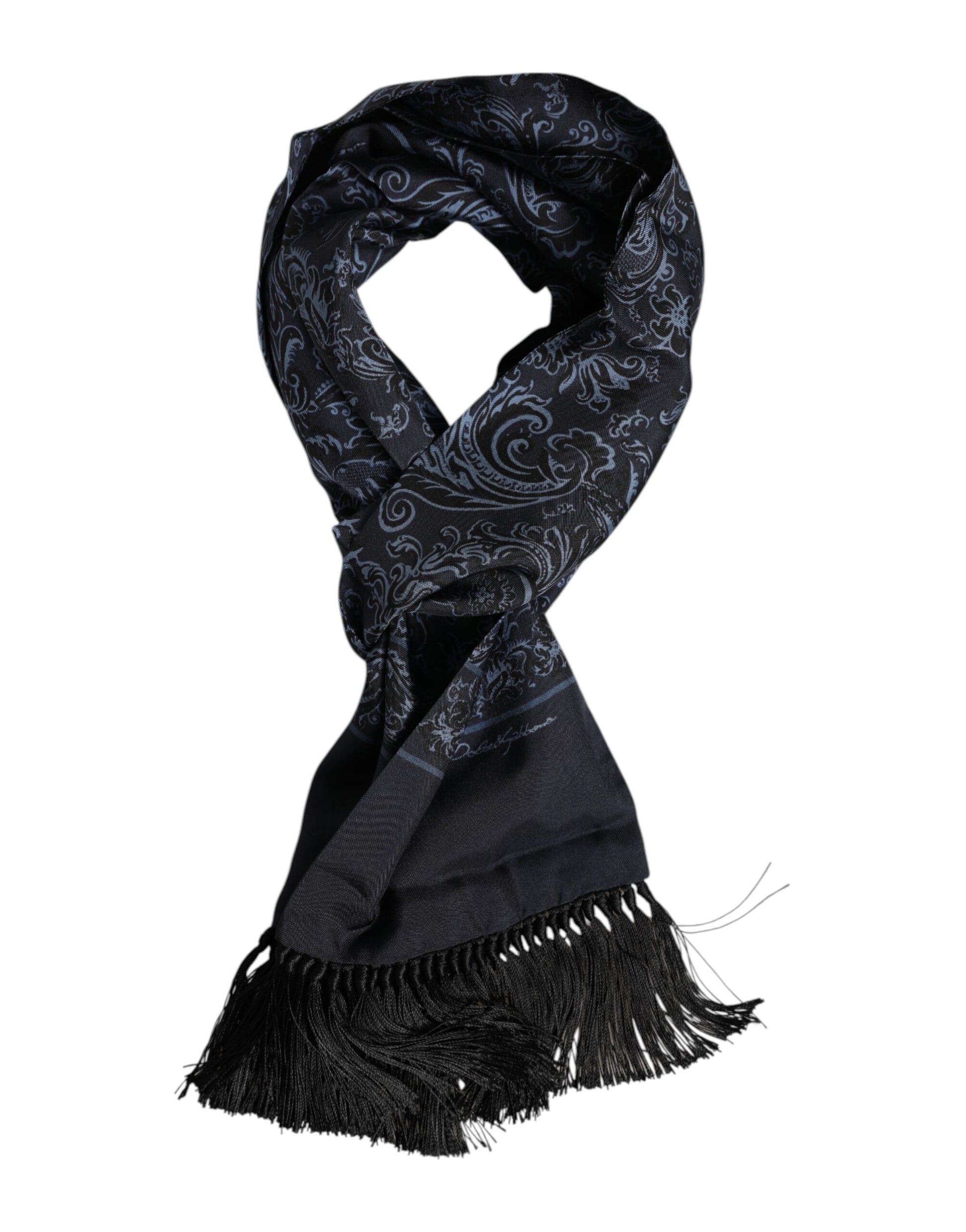 Blau bedruckter Seidenfransen-Foulard für Herren