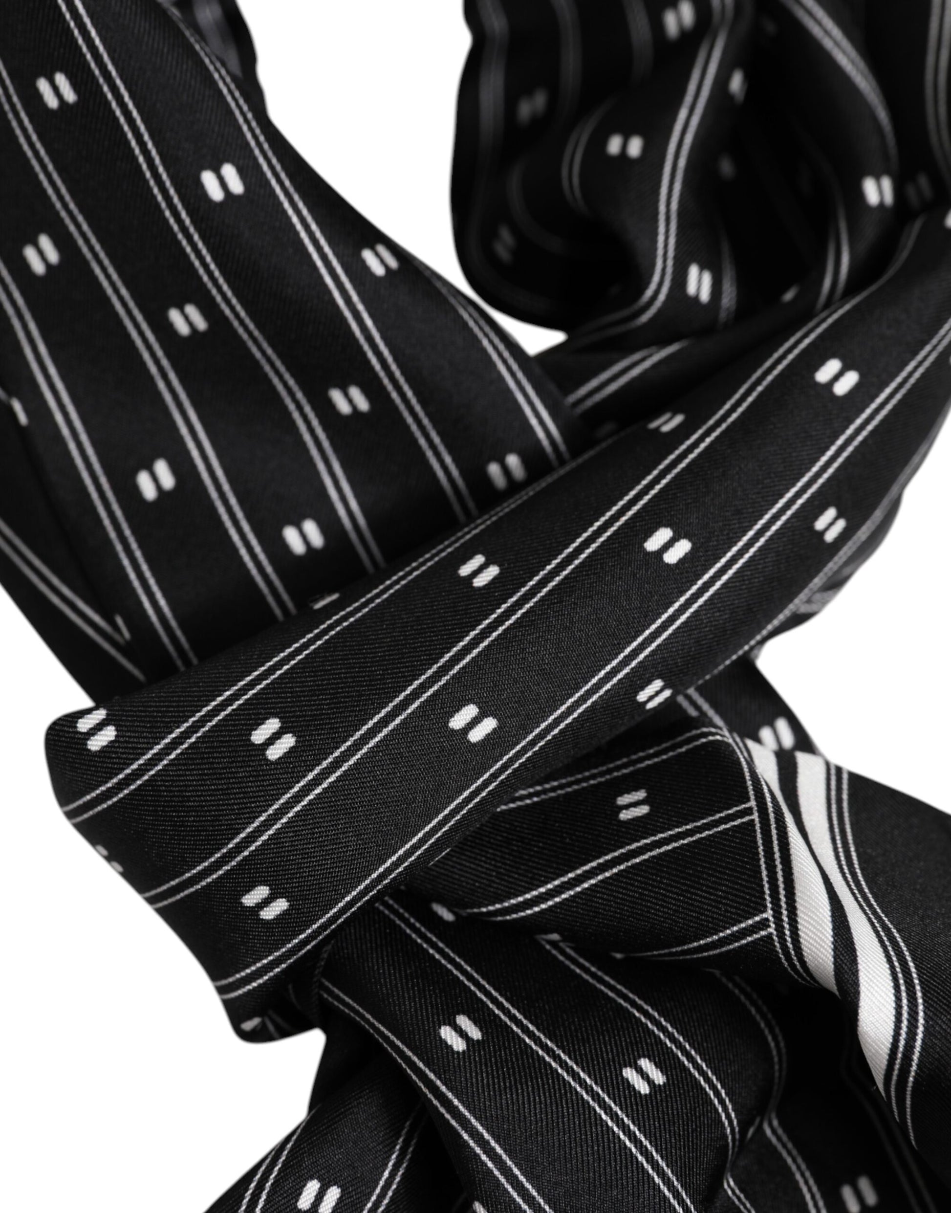 Dolce & Gabbana Black Silk Printed Fringes Men Foulard Scarf