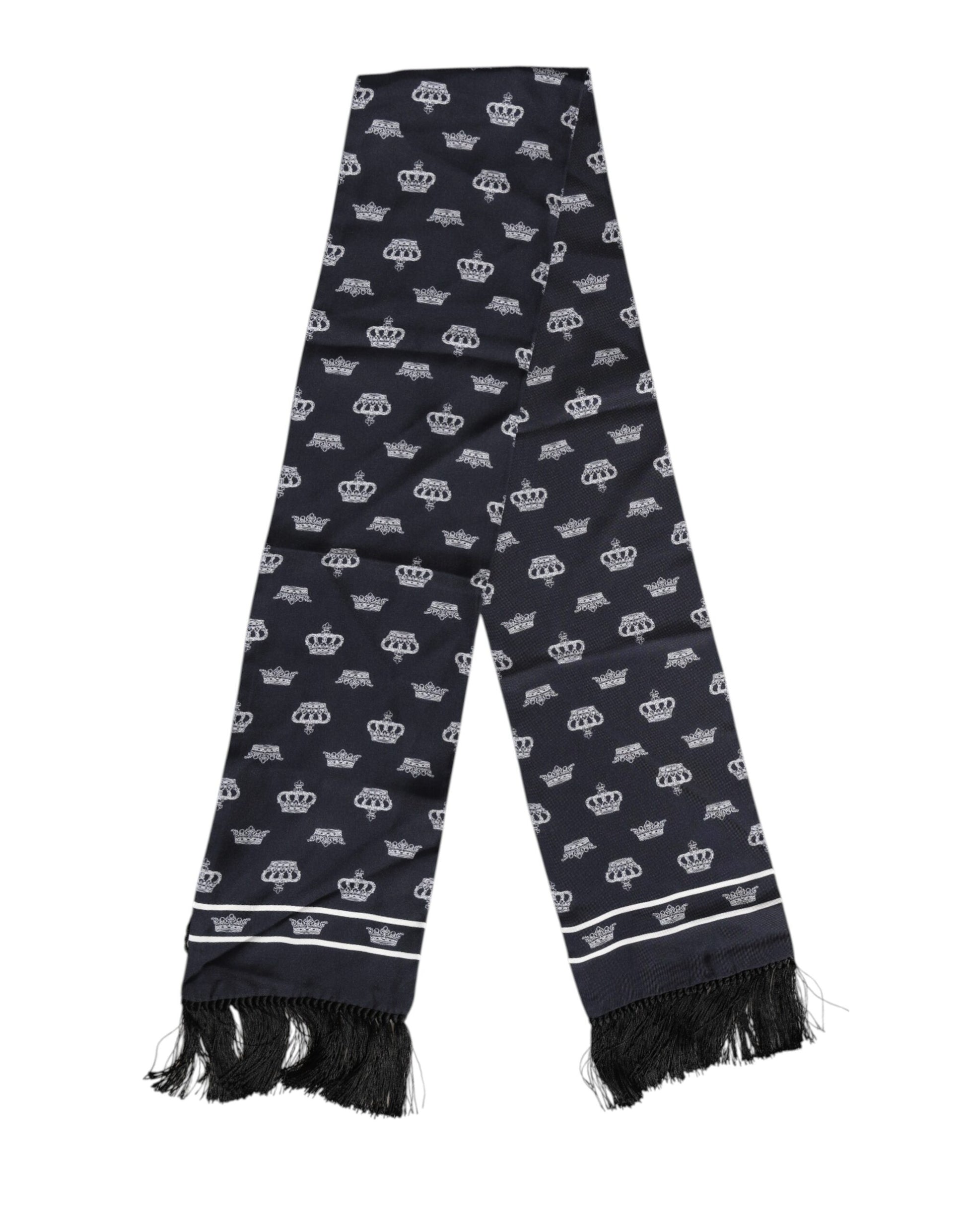 Schwarzer Seiden-Foulard mit Kronenfransen für Herren