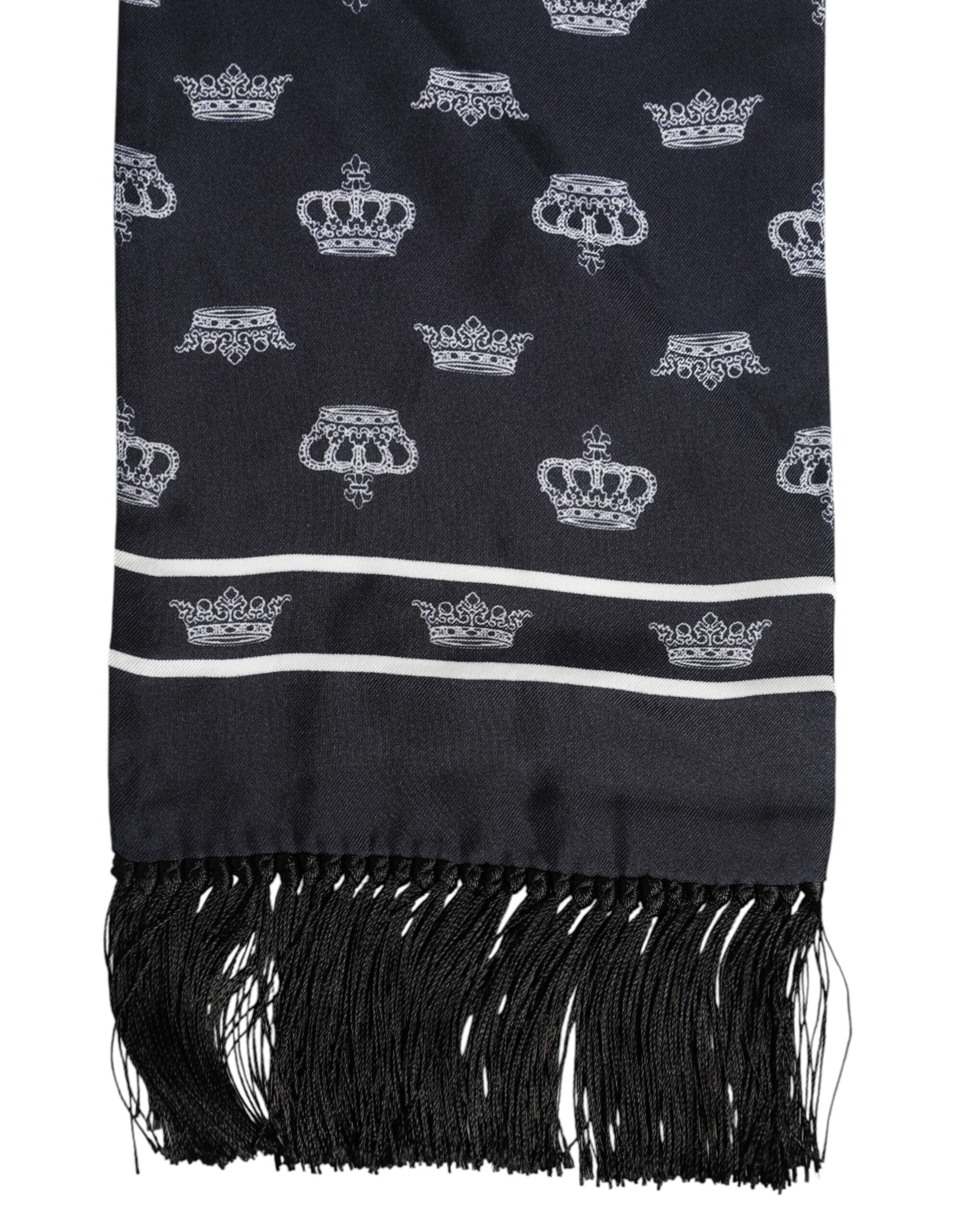 Schwarzer Seiden-Foulard mit Kronenfransen für Herren