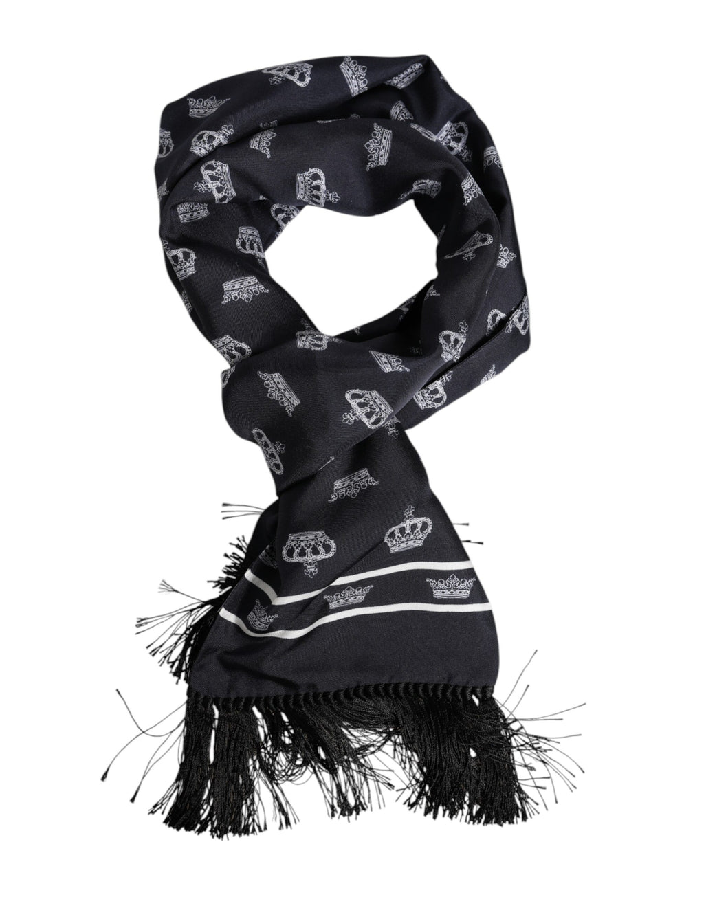 Schwarzer Seiden-Foulard mit Kronenfransen für Herren
